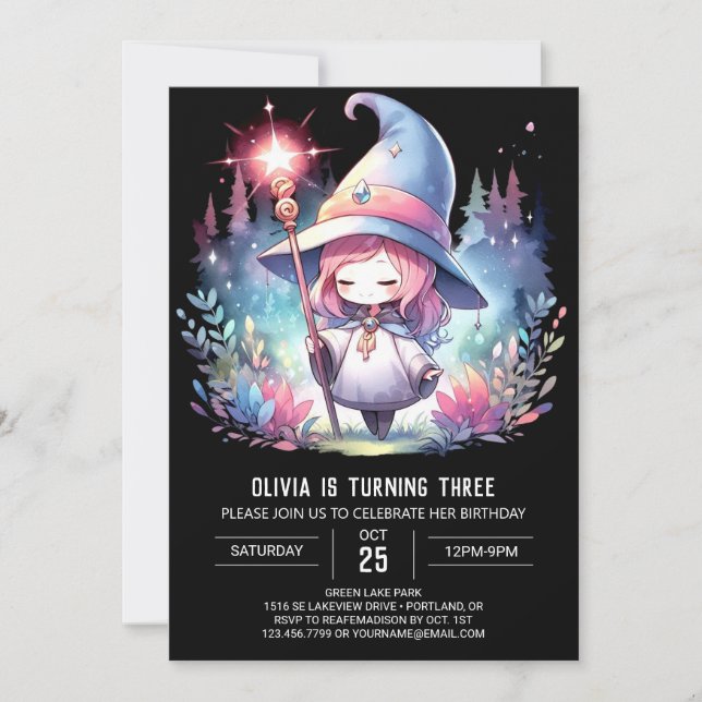 Dreamy Girl Wizard Birthday Invitation (Front)