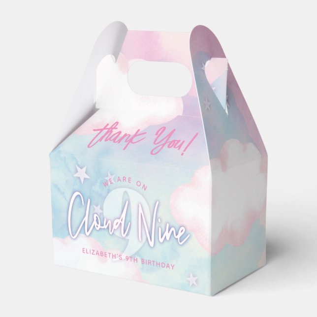 Dreamy Girly On Cloud Nine 9th Birthday  Favour Box (Back Side)