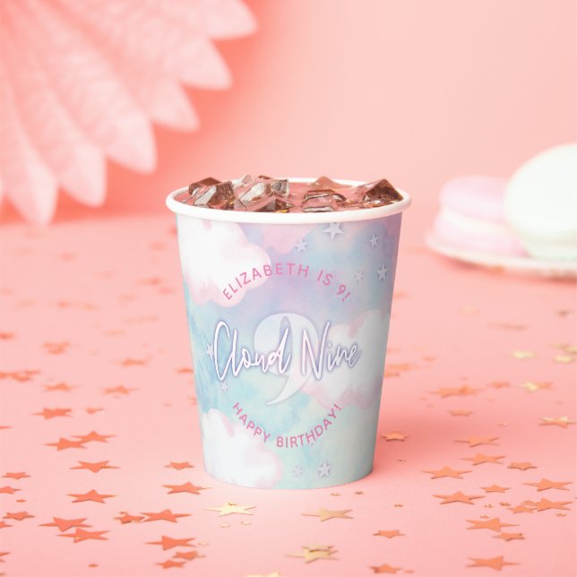 Dreamy Girly On Cloud Nine 9th Birthday Paper Cups (Insitu)