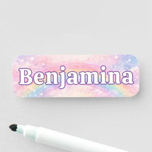 Dreamy Glitter Rainbow Cloud Pink Sparkle Name Tag