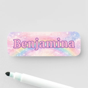 Dreamy Glitter Rainbow Pink Cloud Sparkle Name Tag