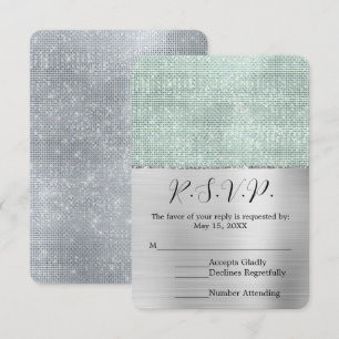 Dreamy Glitzy Silver Mint Sparkle Wedding RSVP Card