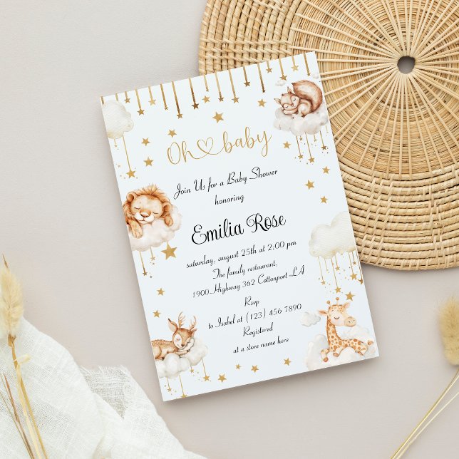 Dreamy Gold Starry Sky Sleeping Animals Shower Invitation (Creator Uploaded)