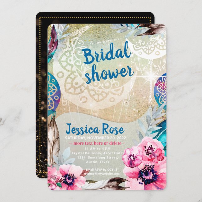 Dreamy Golden Boho Moon Bridal Shower Invitation (Front/Back)