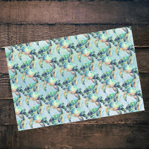 Dreamy Green and Blue Sea Turtles and Seaweed Tissue Paper