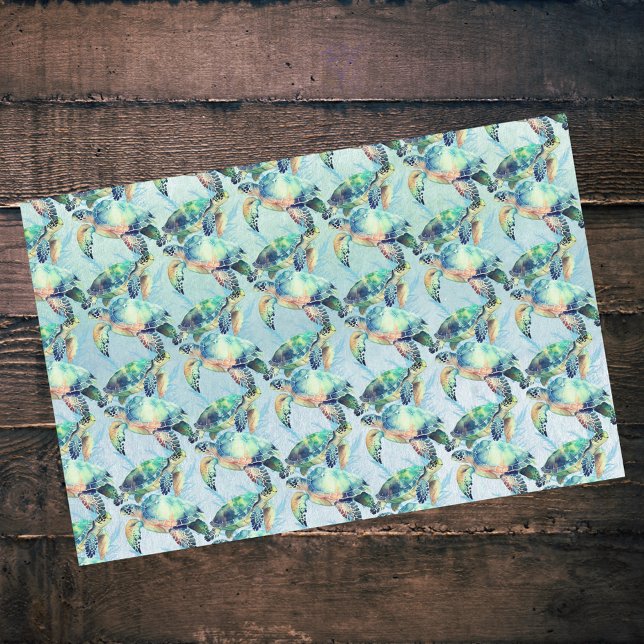 Dreamy Green and Blue Sea Turtles and Seaweed Tissue Paper (Creator Uploaded)
