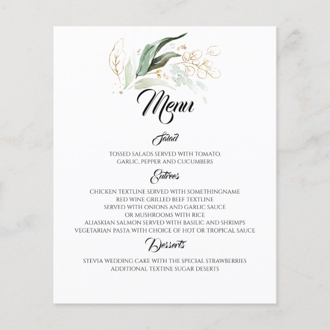 Dreamy Greenery and Eucalyptus Leaves Wedding Menu (Front)