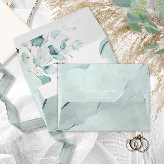 Dreamy Greenery Wedding Green/Blue ID817 Envelope (Interior/Back In Situ)