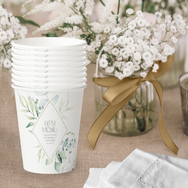 Dreamy Greenery Wedding Green/Blue ID817 Paper Cups (Creator Uploaded)