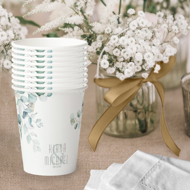 Dreamy Greenery Wedding V1 Green/Blue ID817 Paper Cups (Creator Uploaded)