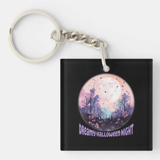 Dreamy Halloween Night – Pastel Purple Moon Key Ring (Front)