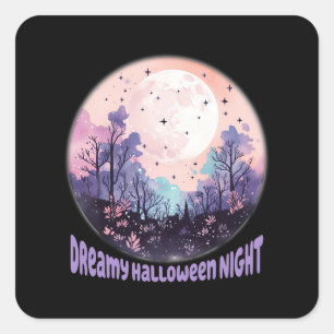 Dreamy Halloween Night – Pastel Purple Moon Square Sticker