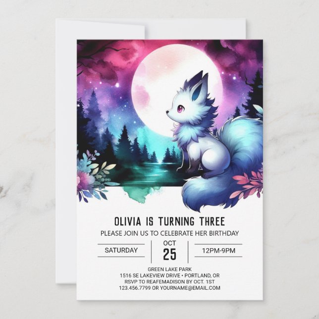 Dreamy Happy Wolf Birthday Invitation (Front)
