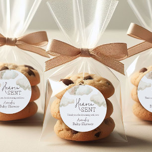 Dreamy Heaven Sent Blue Boy Baby Shower Classic Round Sticker