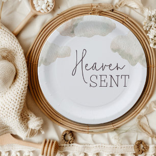 Dreamy Heaven Sent Blue Boy Baby Shower Paper Plate