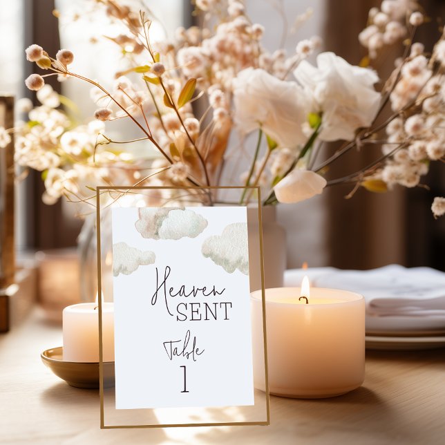 Dreamy Heaven Sent Blue Boy Baby Shower Table Number (Creator Uploaded)