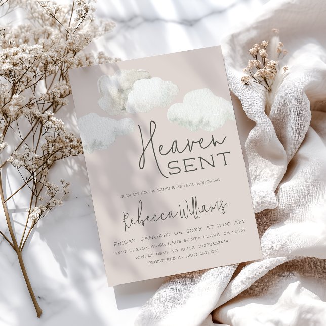 Dreamy Heaven Sent Gender Neutral Gender Reveal Invitation (Creator Uploaded)