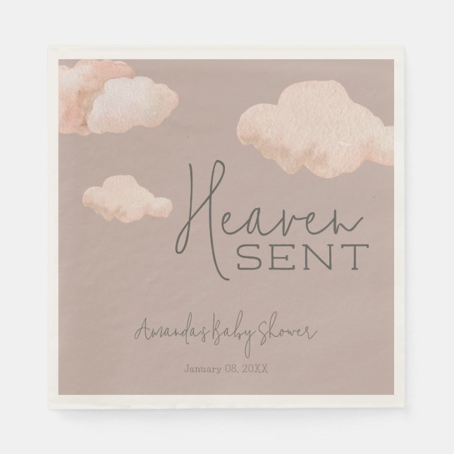Dreamy Heaven Sent Sky Beige Baby Shower Welcome Napkin (Front)