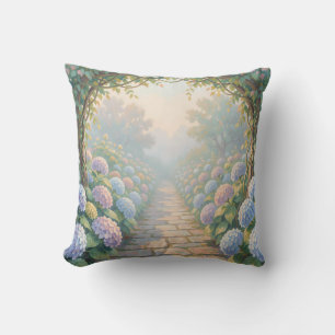 Dreamy Hydrangea Garden Arch Stone Path Cottage Cushion