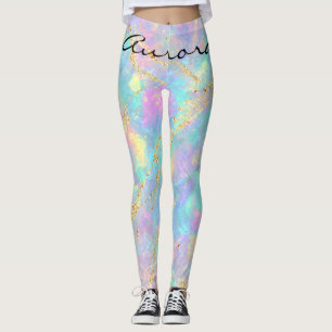 Dreamy Iridescent Opal Marble Shimmering Gold Foil Leggings