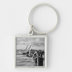 Dreamy Jettie Grayscale Monogram Keychain