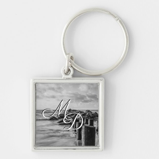 Dreamy Jettie Grayscale Monogram Keychain (Front)