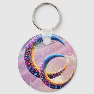 Dreamy Jewelled Crescent Moon Fantasy Art | Key Ring