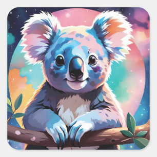 Dreamy Koala in Pastel Abstract Cosmos Square Sticker