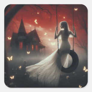 Dreamy Lady In White Gown v1 Square Sticker