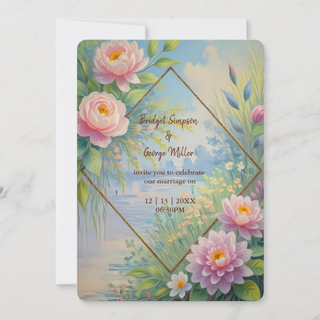 Dreamy Lakeside Garden Wedding Invitation (Front)