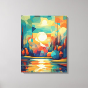 Dreamy Landscape in Vibrant Geometric Shapes Canvas Print