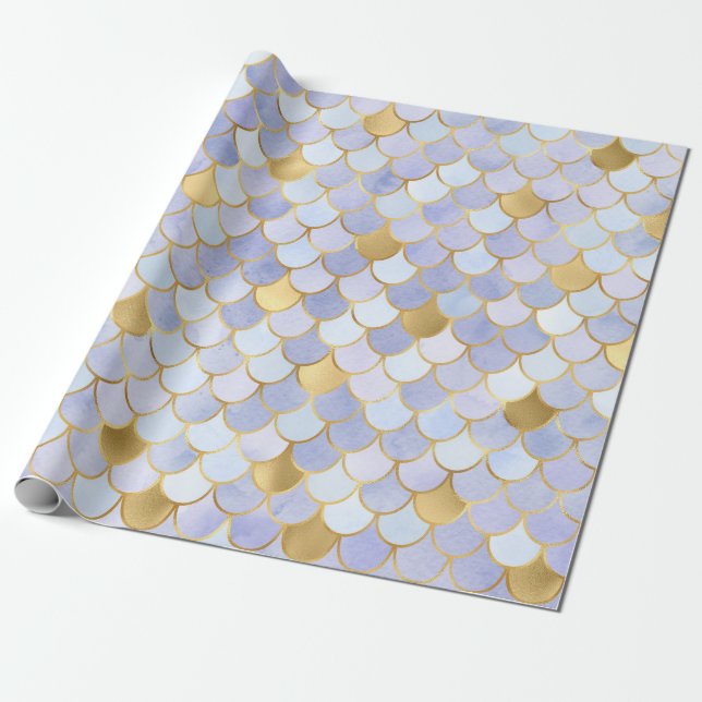 Dreamy Lavendar and gold coloured Mermaid scales  Wrapping Paper (Unrolled)
