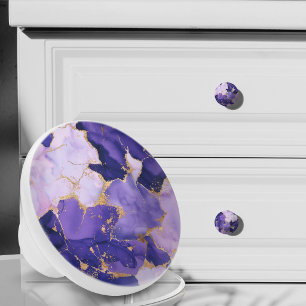 Dreamy Lavender alcohol inks and gold Ceramic Knob