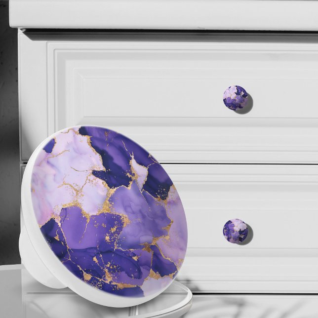 Dreamy Lavender alcohol inks and gold Ceramic Knob (Creator Uploaded)