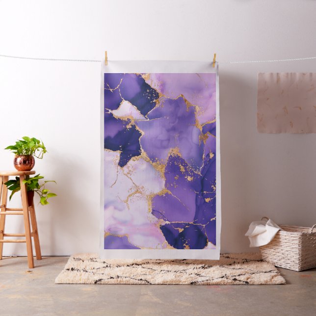 Dreamy Lavender alcohol inks and gold Fabric (In Situ)