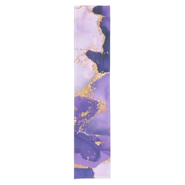 Dreamy Lavender alcohol inks and gold Short Table Runner (Front)