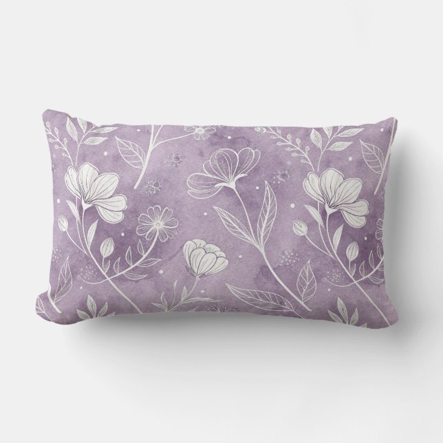 Dreamy Lavender Botanical Lumbar Pillow (Front)
