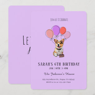 Dreamy Lavender - Corgi Birthday Customisable  Invitation