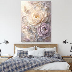 Dreamy Lavender Embossed Floral Pattern Art Canvas Print