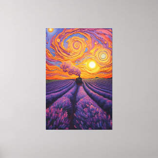 Dreamy lavender express-whimsical sunset train pai canvas print