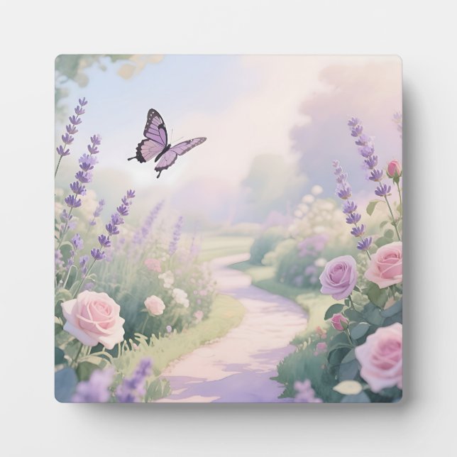 Dreamy Lavender Rose Garden Butterfly Path Plaque (Front)