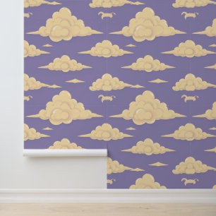 Dreamy Lavender Skies: Whimsical Cloud Pattern Wallpaper