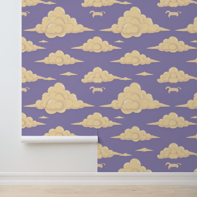 Dreamy Lavender Skies: Whimsical Cloud Pattern Wallpaper (Application)