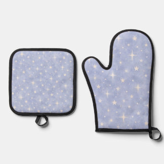Dreamy Lavender Starry Watercolor Pattern Oven Mitt & Pot Holder Set