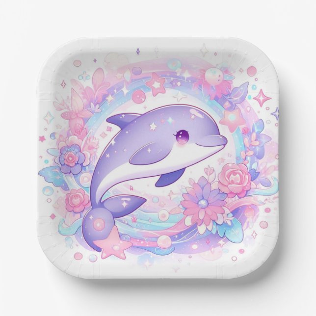 Dreamy Little Dolphin Baby Shower  Paper Plate (Front)