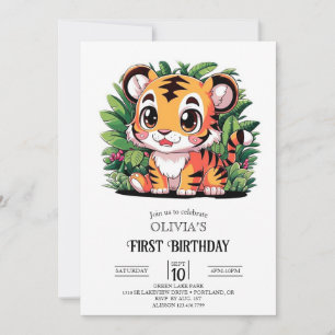 Dreamy Little Tiger 1st Birthday Digital Invitation