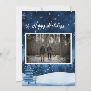 Dreamy Magical Navy Blue Snowy Holiday Photo Card