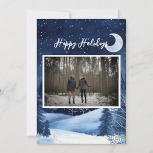 Dreamy Magical Navy Blue Snowy Holiday Photo Card