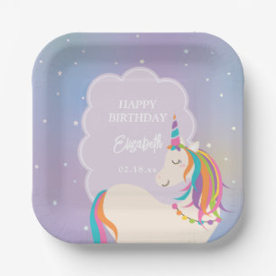 Dreamy Magical Rainbow Unicorn Girl Birthday Party Paper Plate