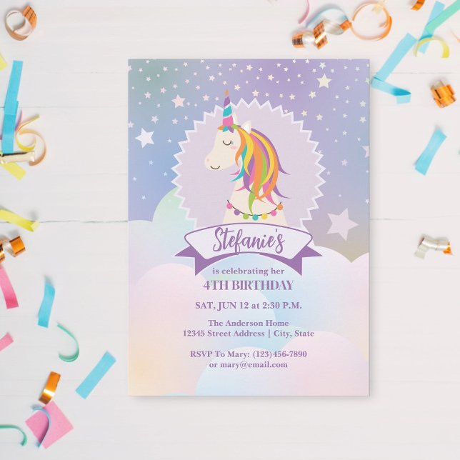 Dreamy Magical Rainbow Unicorn Kids Birthday Invitation (Creator Uploaded)